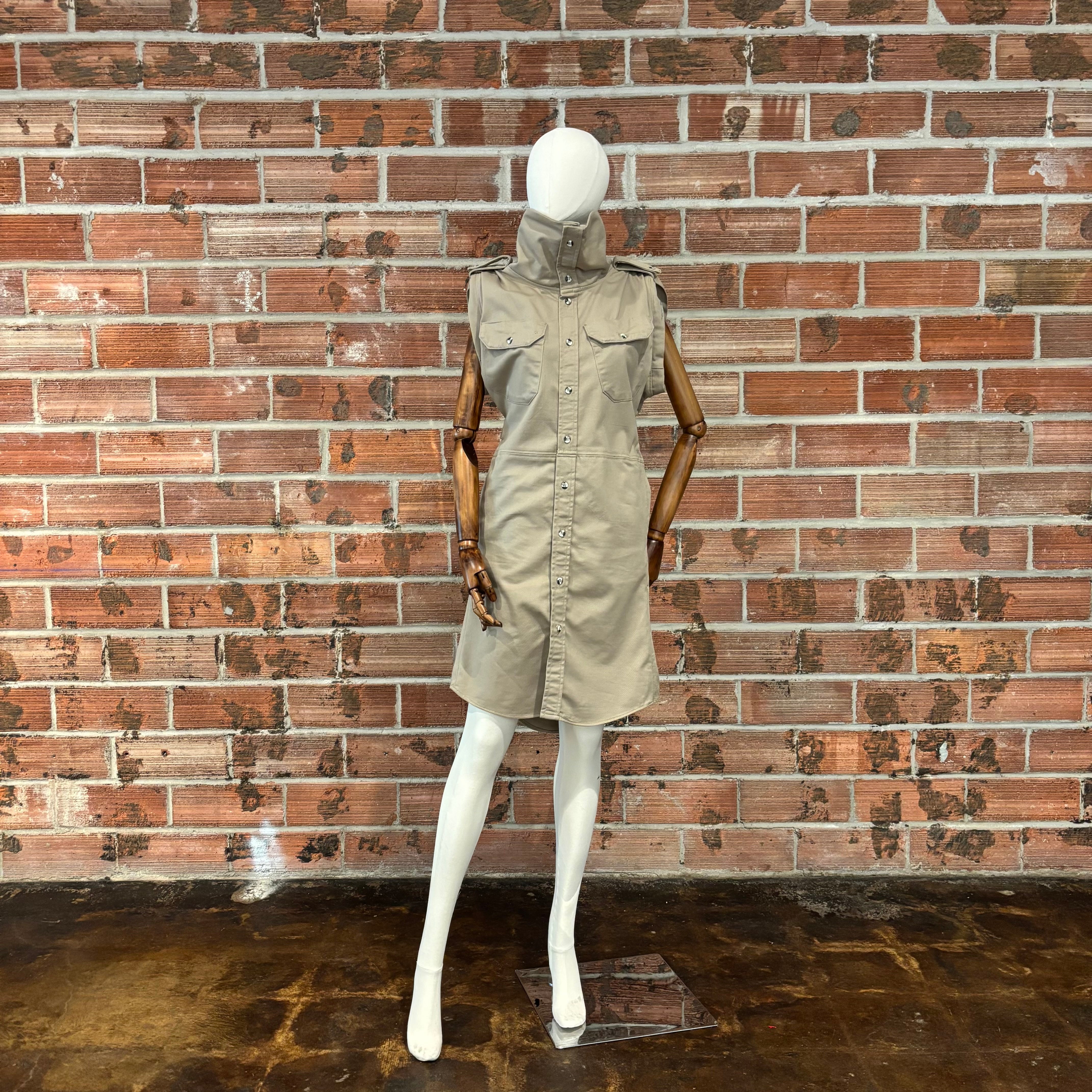 Twill High-Neck Epaulette Dress