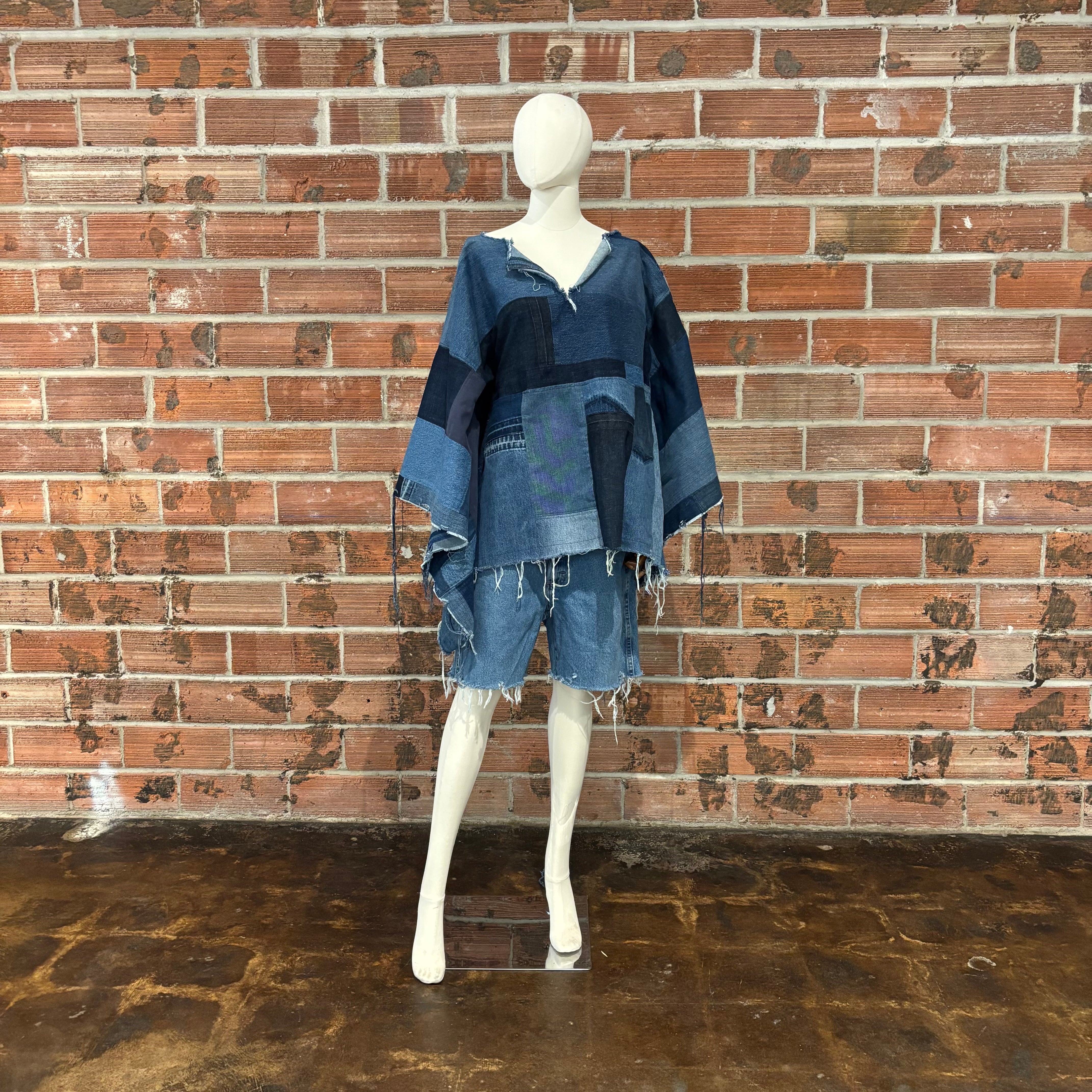 Pieced Denim Poncho