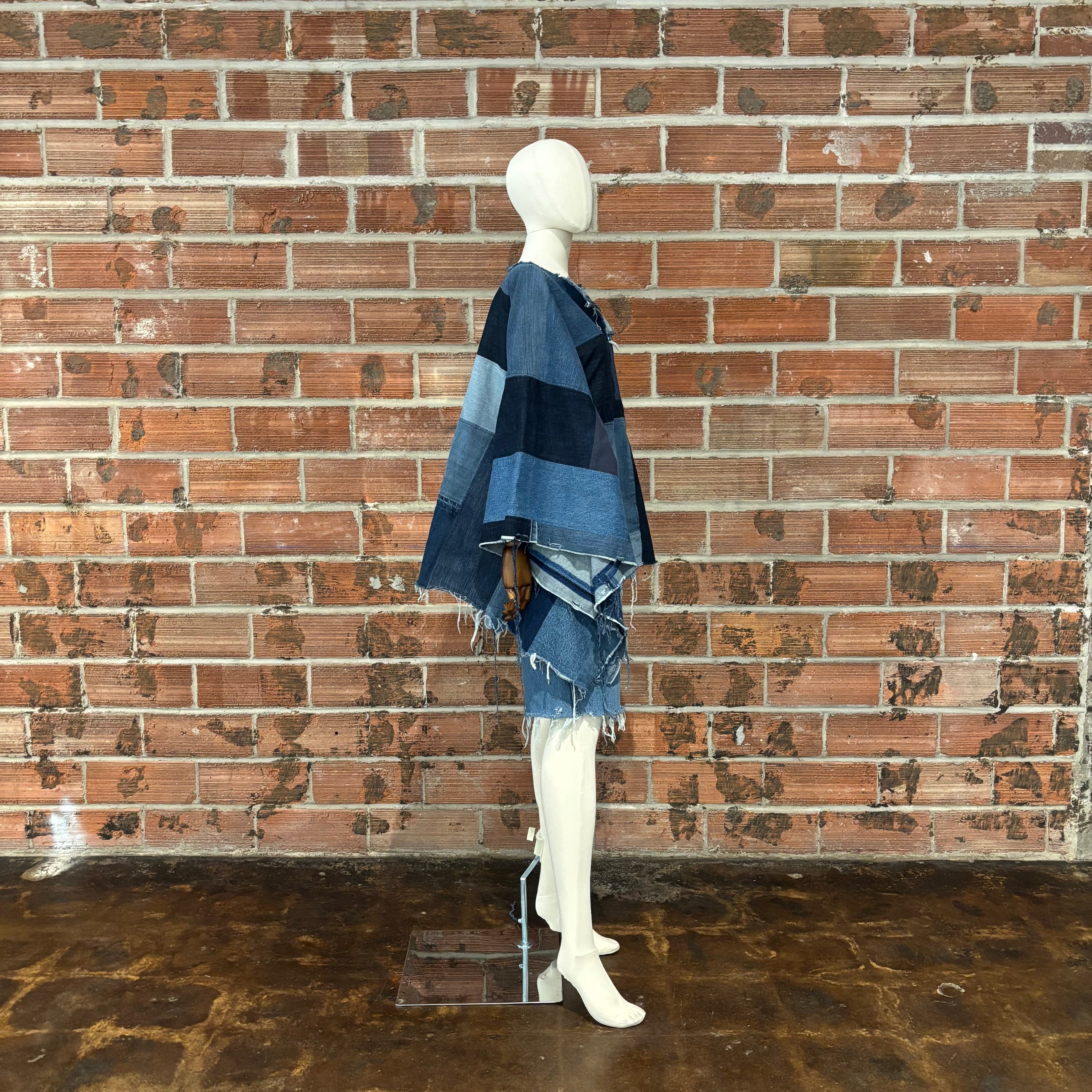 Pieced Denim Poncho