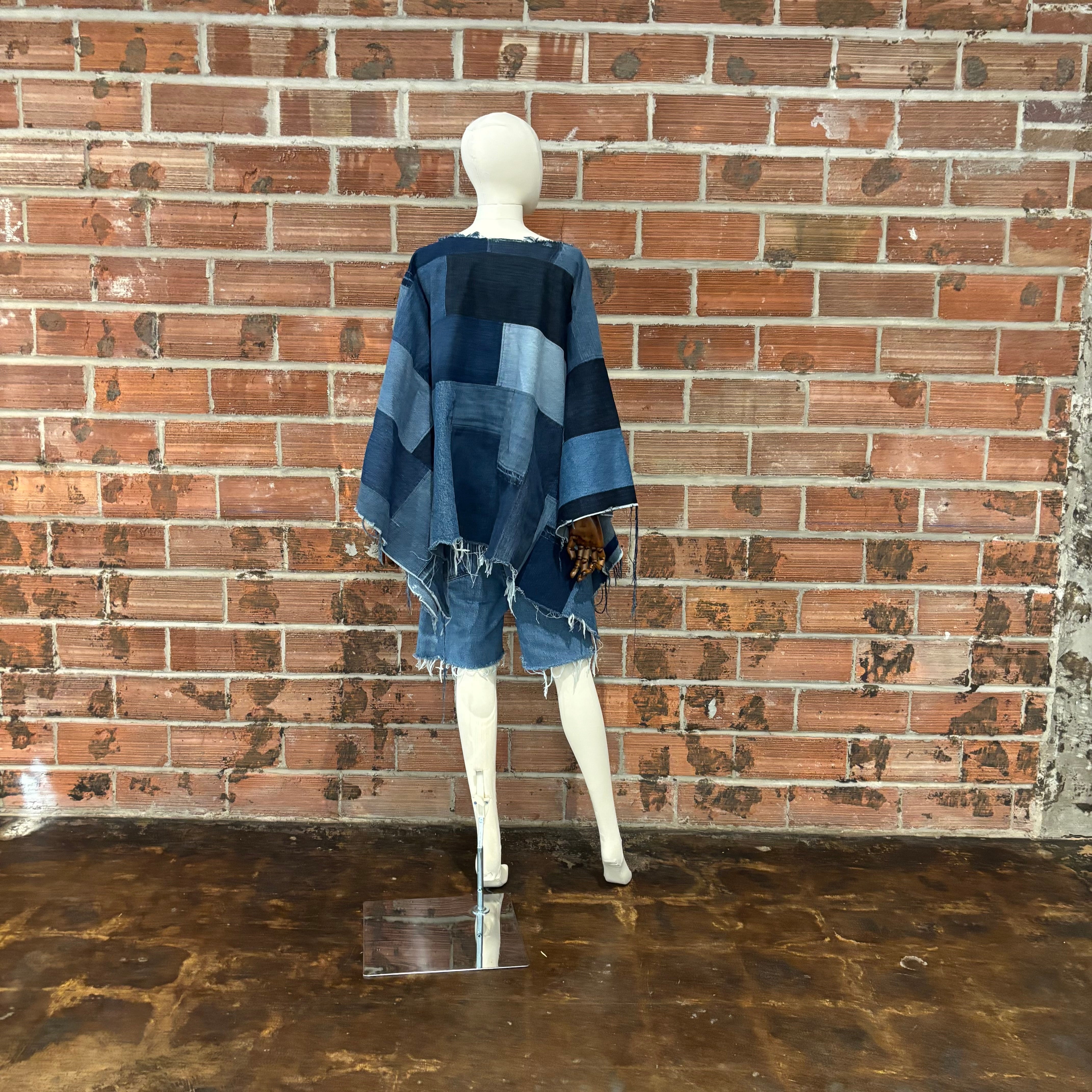 Pieced Denim Poncho