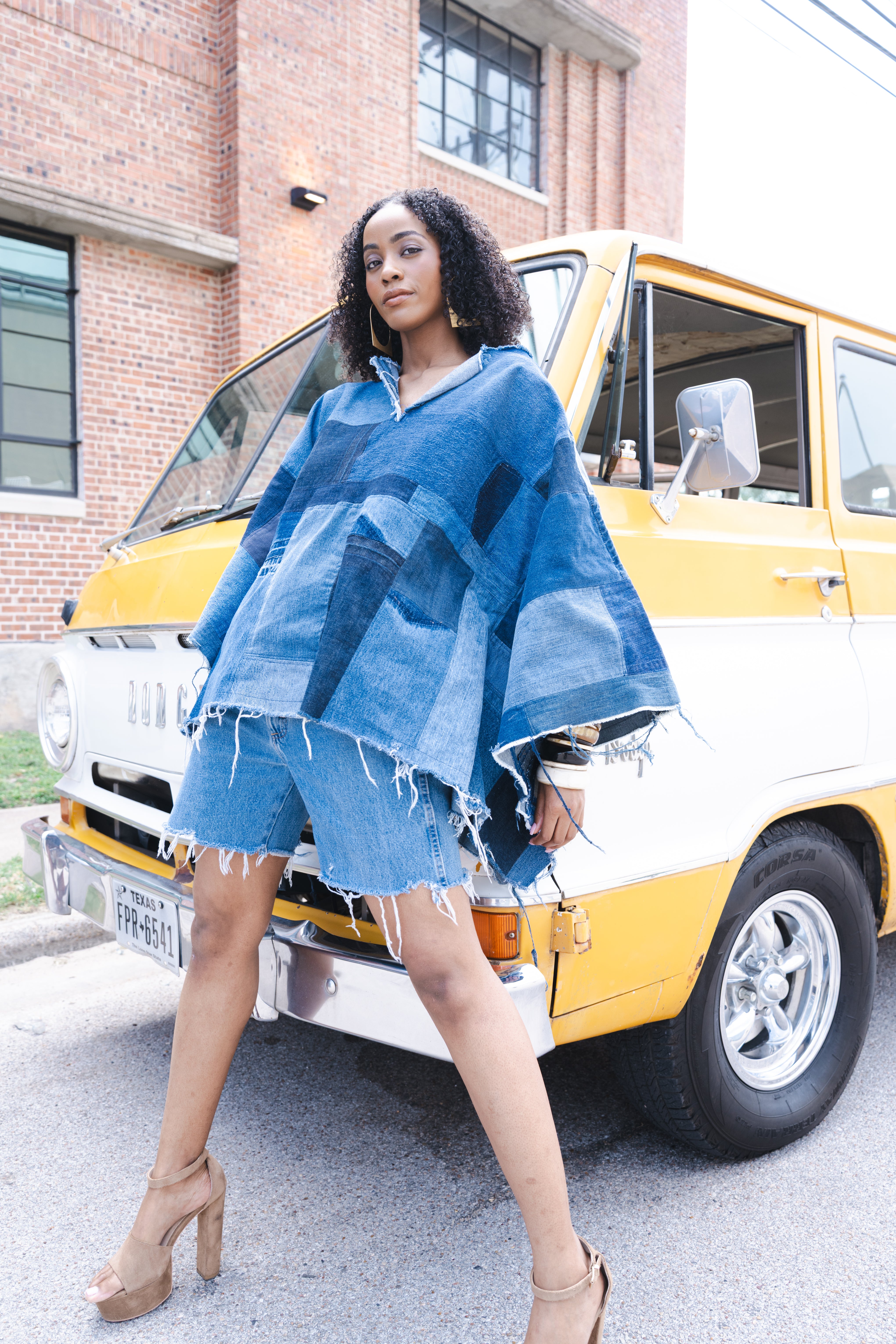 Pieced Denim Poncho