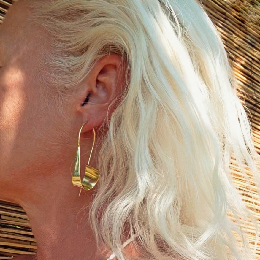 Brass Curve Flat Hoop Earrings
