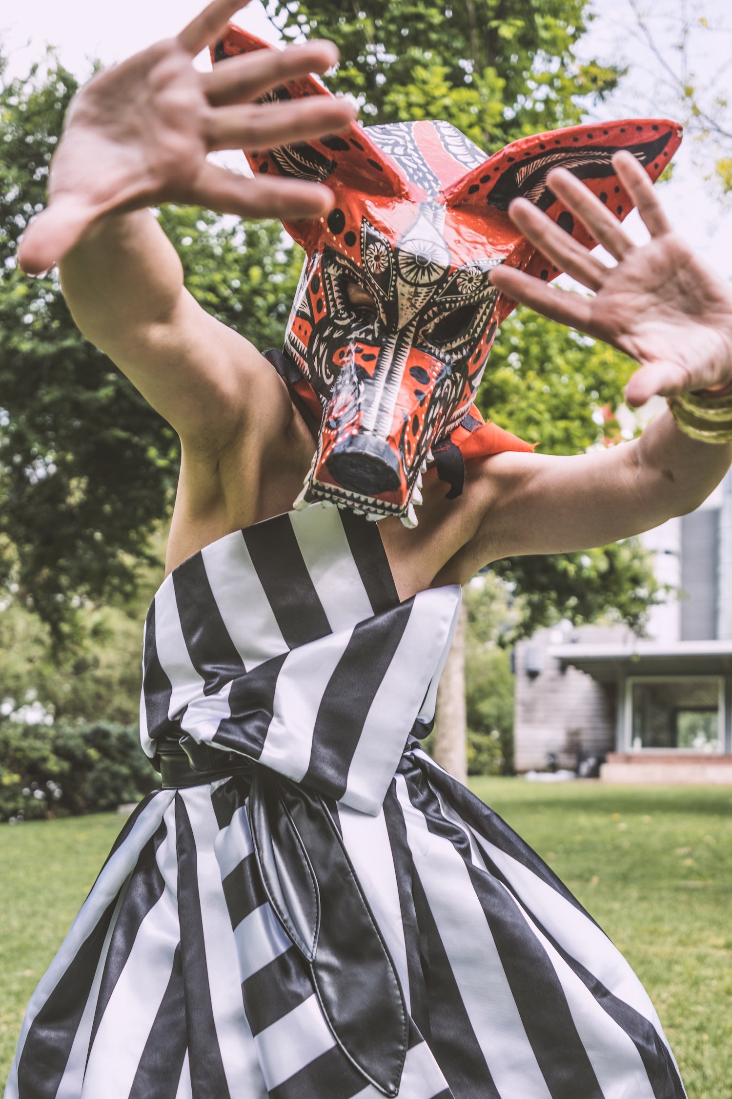Exclusive 1X1 : Black & White Striped Wrap Gown