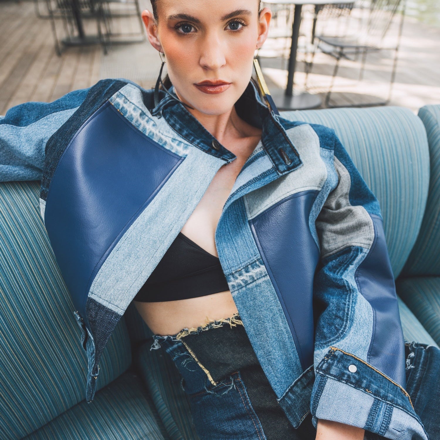Pieced Denim + Southwest Leather Jacket