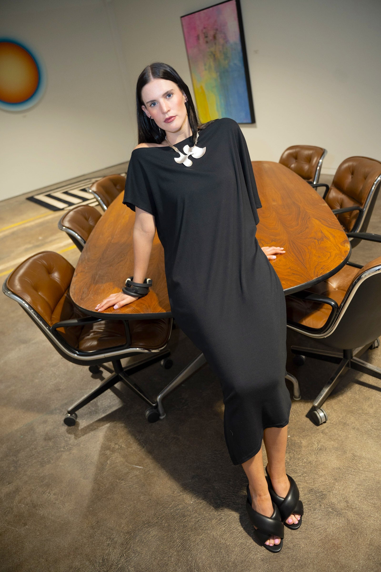 Black Jersey Asymmetrical Dress