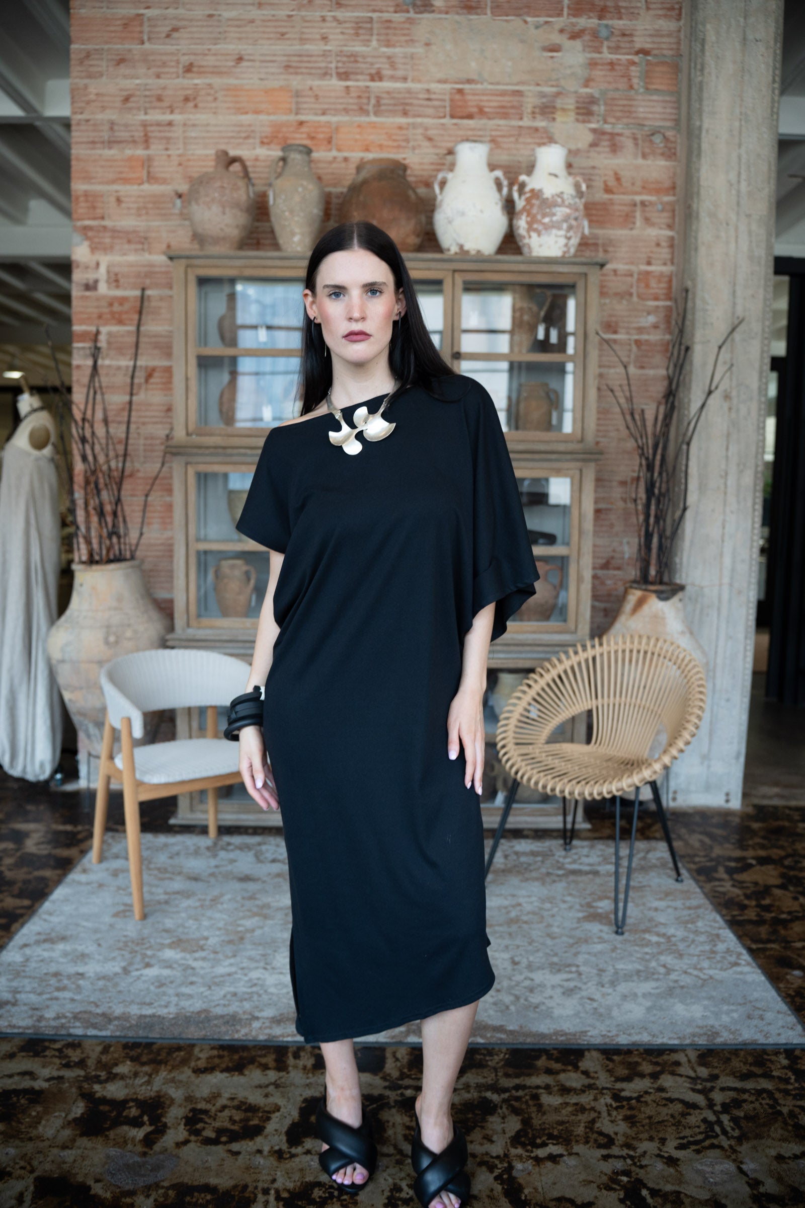 Black Jersey Asymmetrical Dress