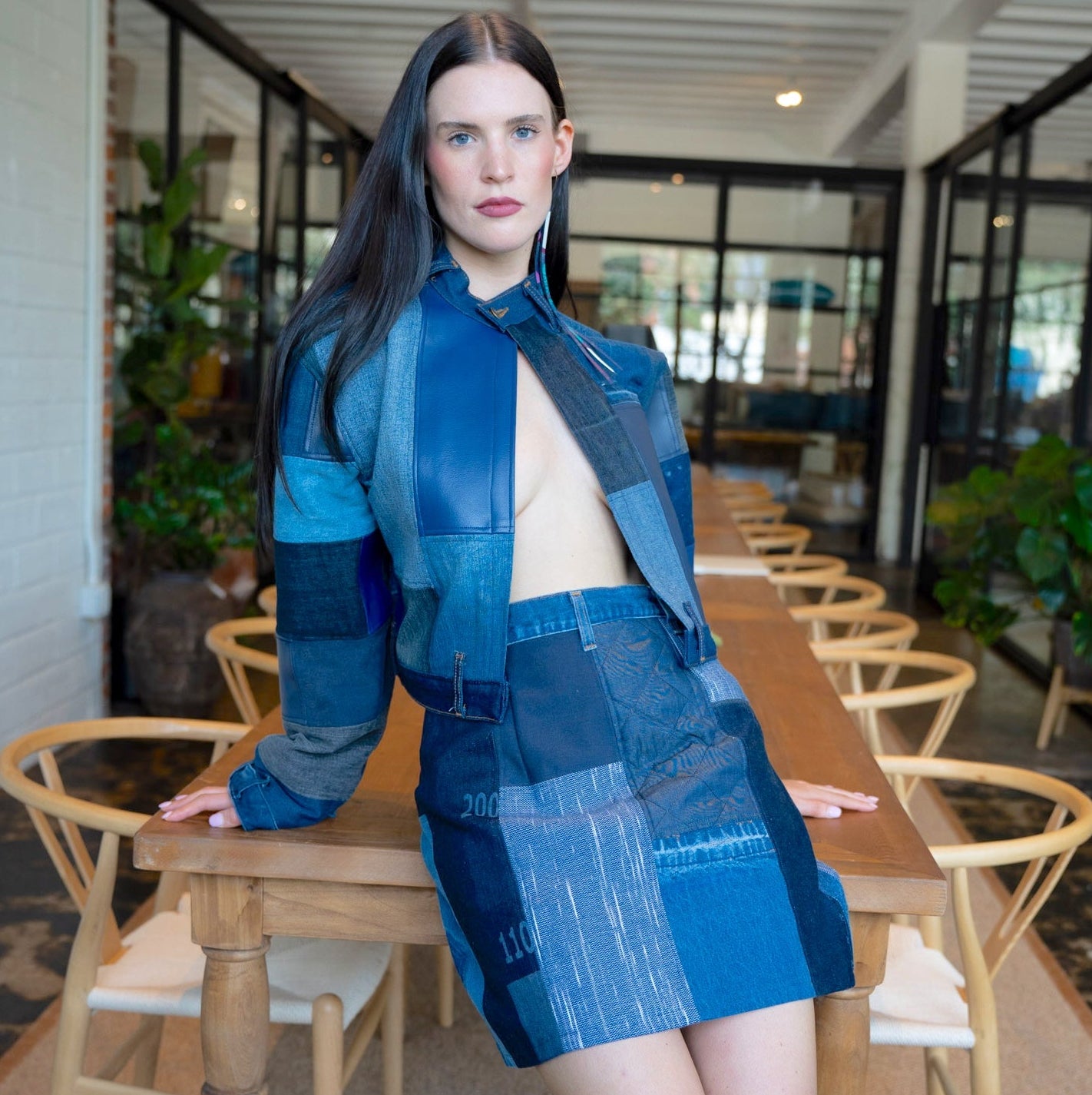 Pieced Denim + Southwest Leather Jacket