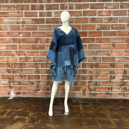 Pieced Denim Poncho