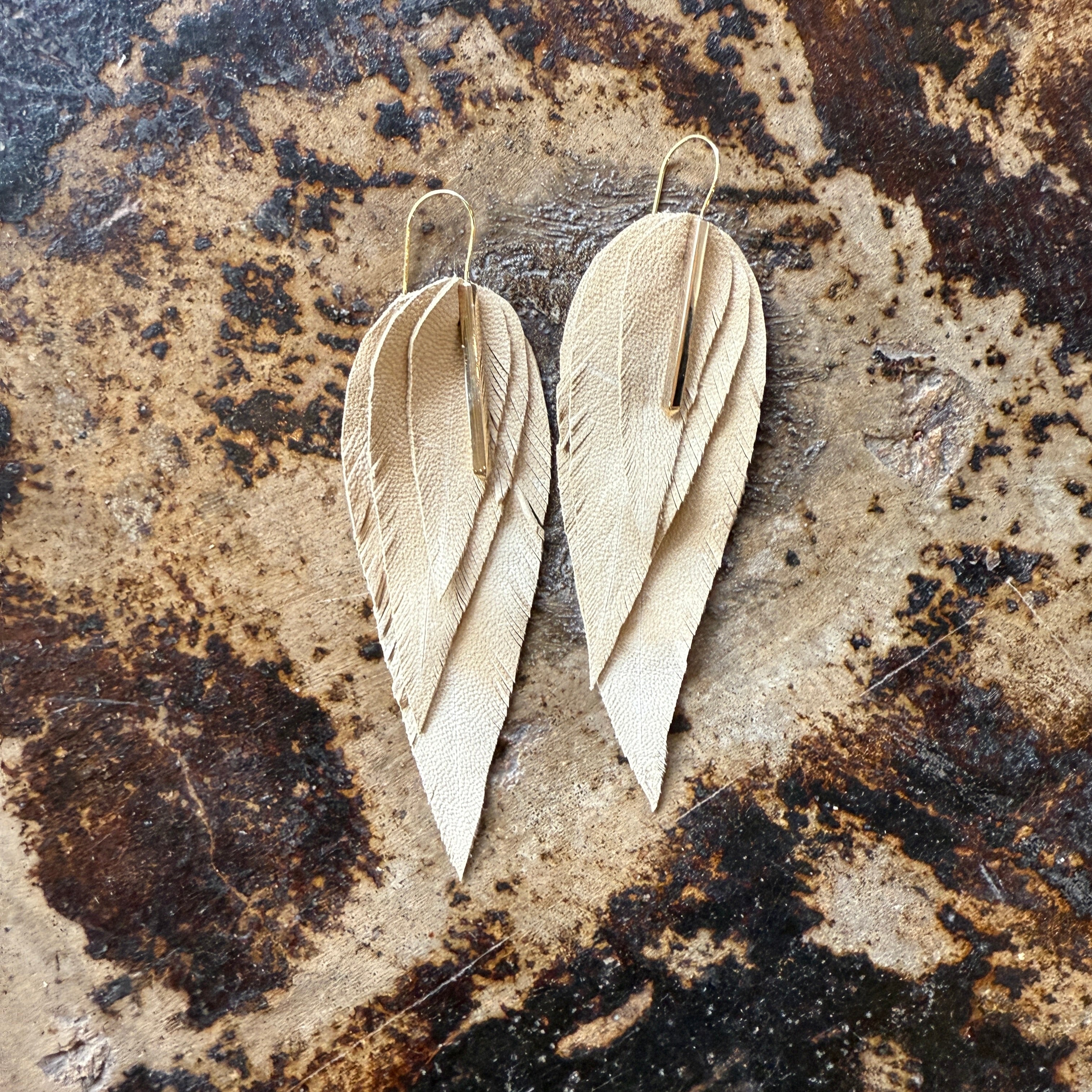 Brass + Leather Feather Earrings