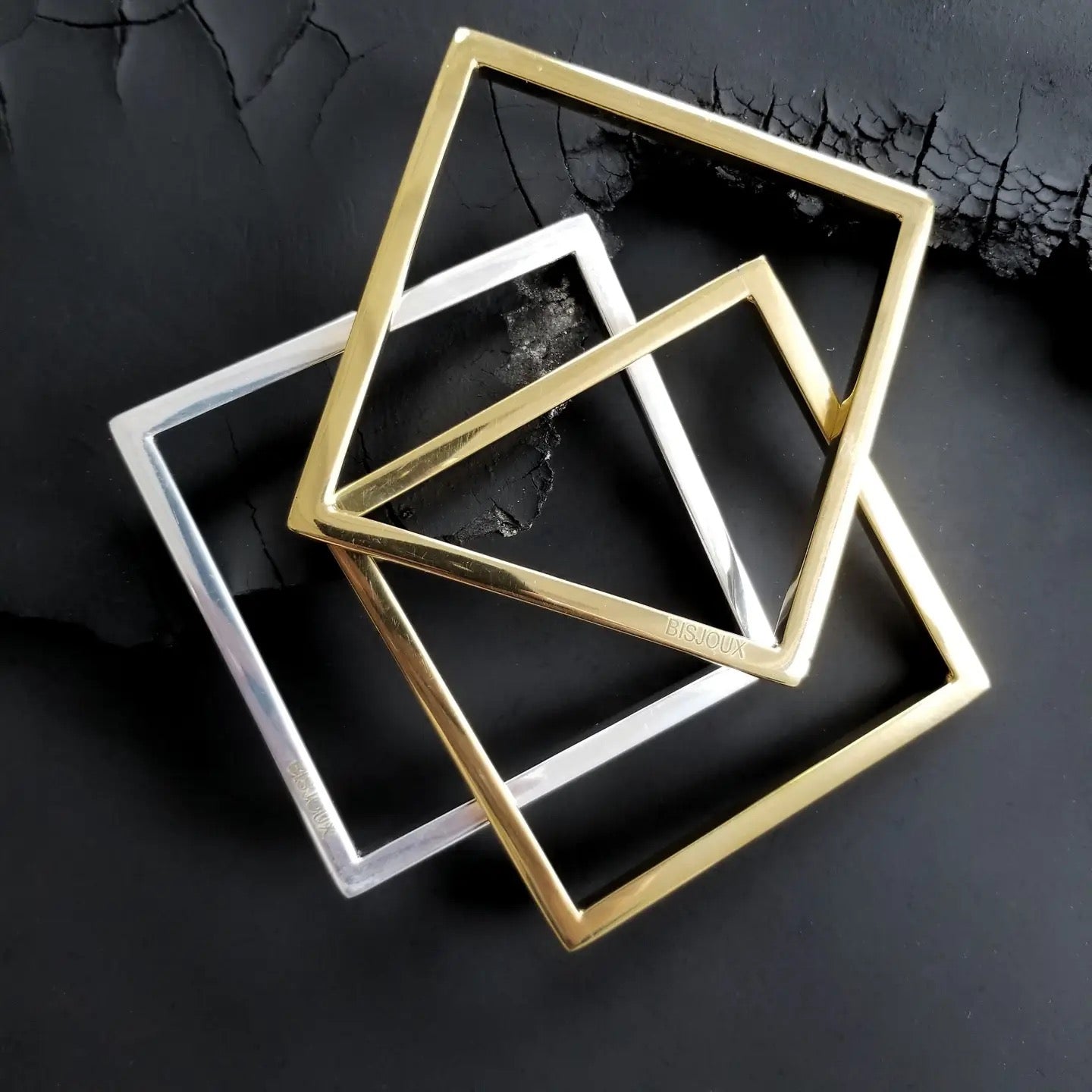 Brass Quad Square Bangle Bracelet in Silver or Brass