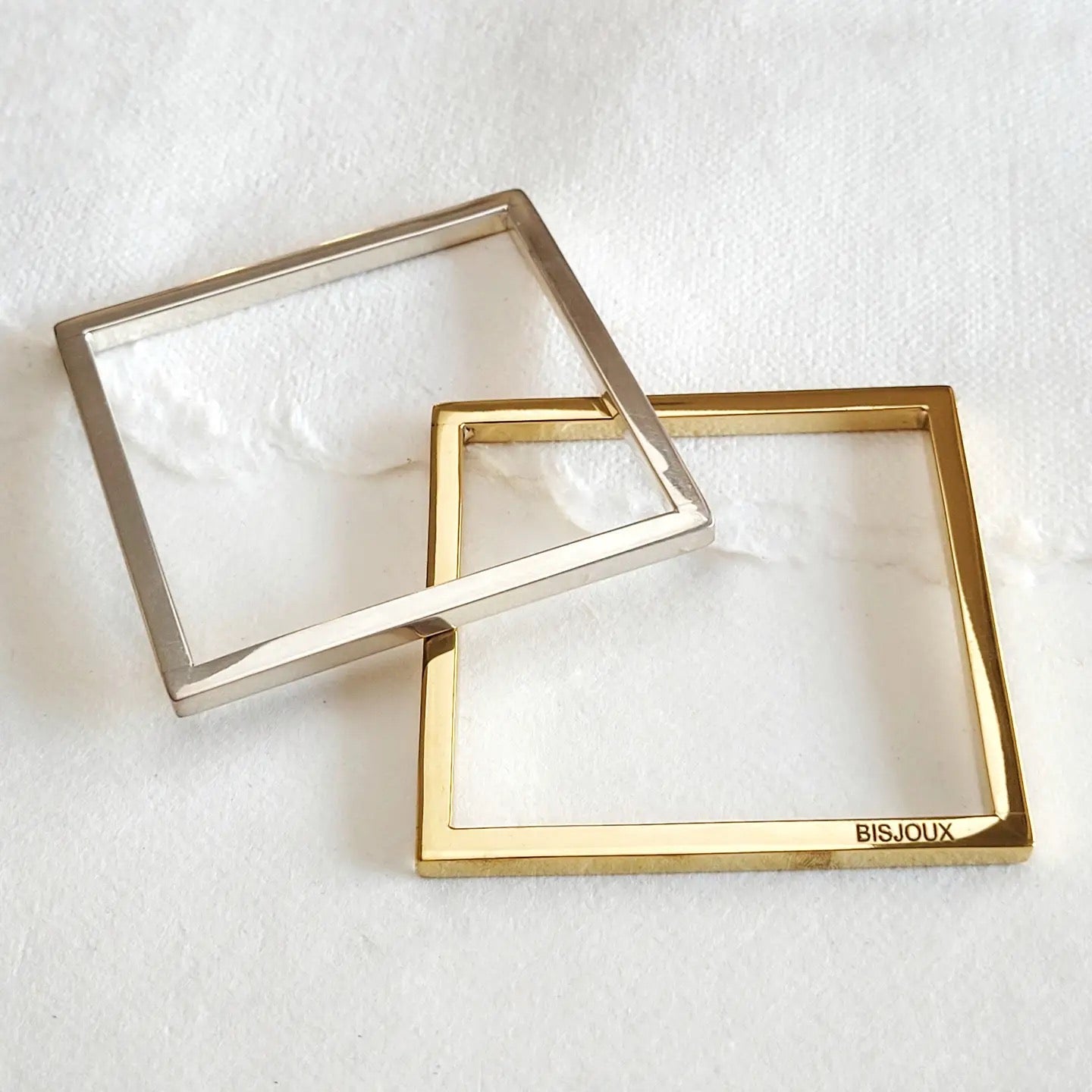 Brass Quad Square Bangle Bracelet in Silver or Brass
