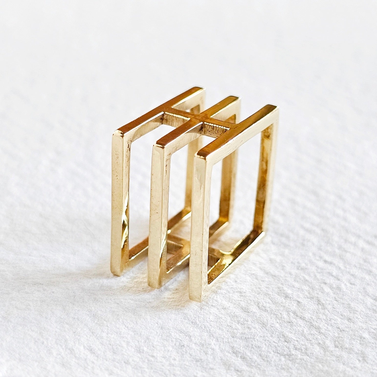 Brass Square Cube Statement Ring Handcrafted