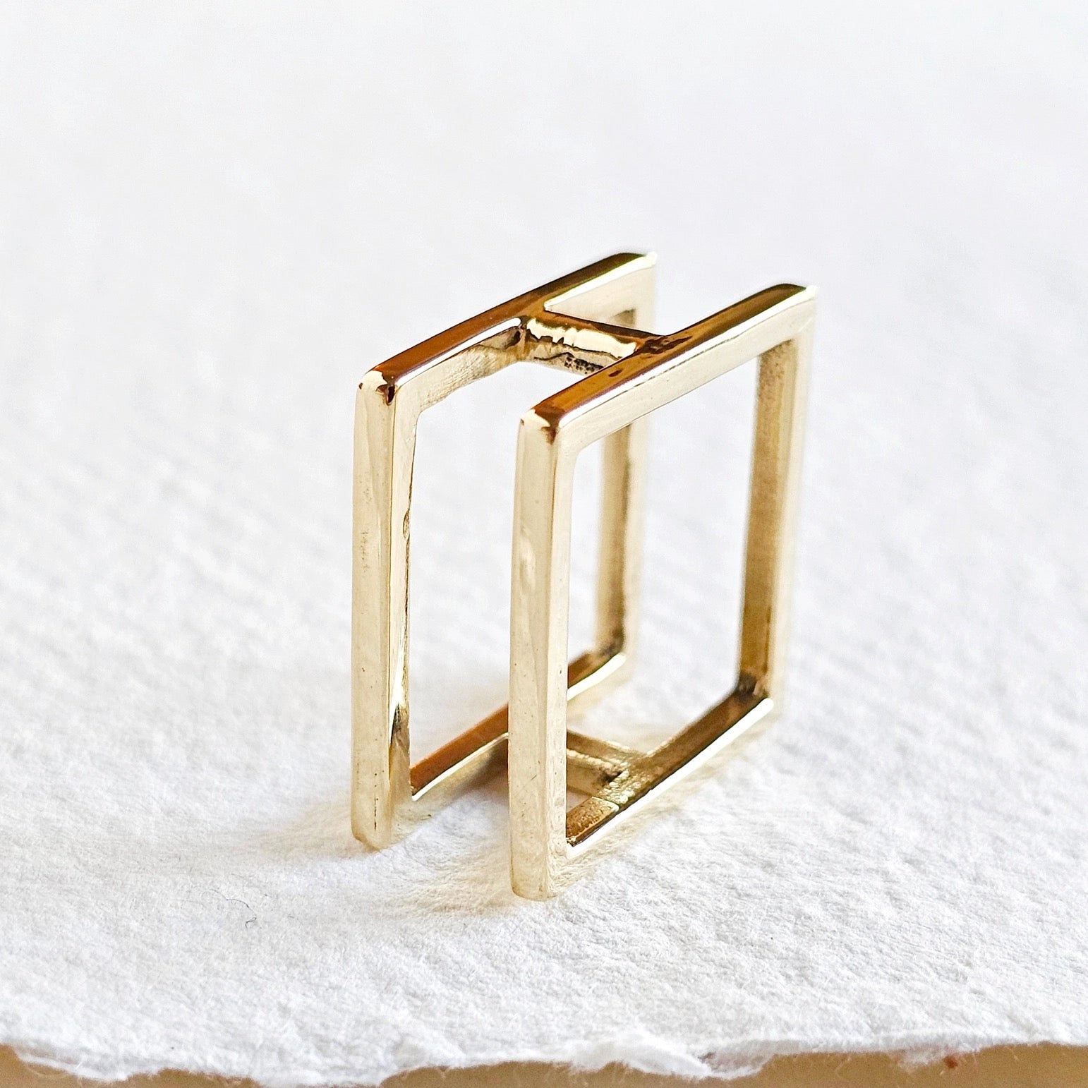 Brass Square Cube Statement Ring Handcrafted