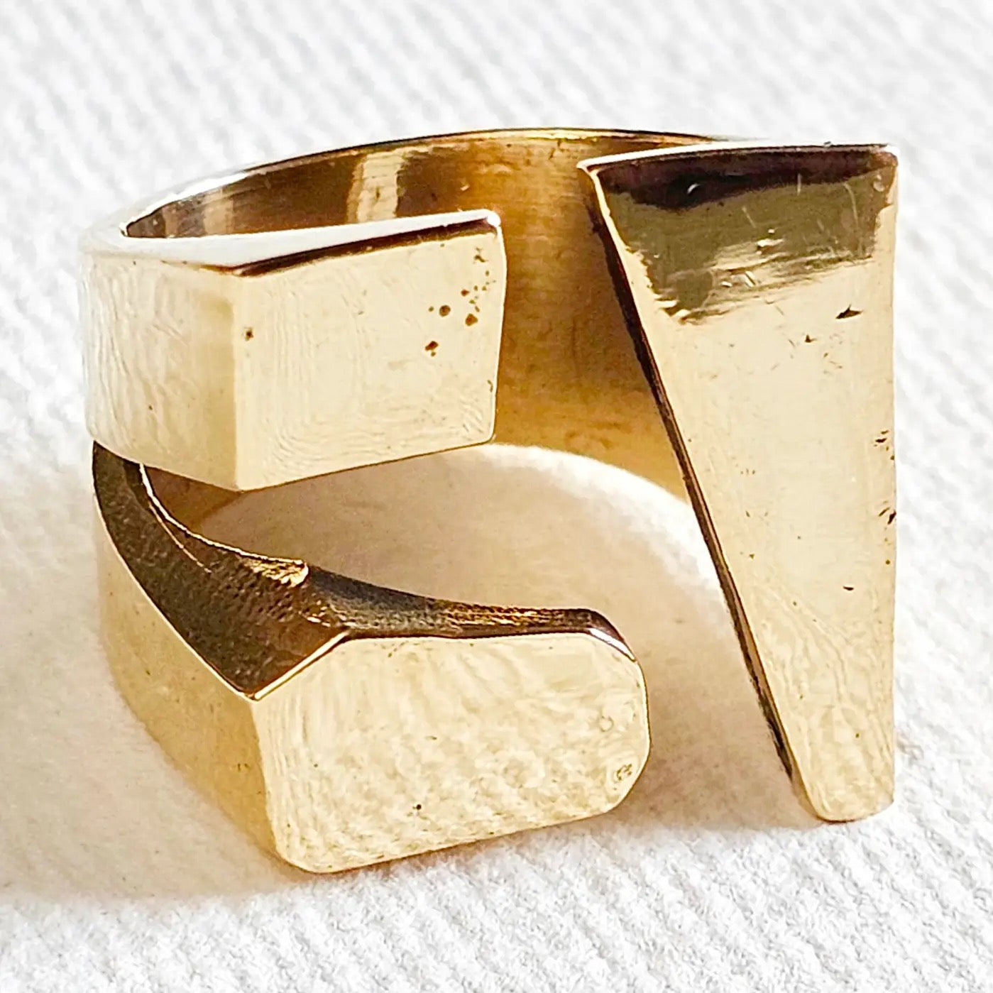 Brass Chunky Cubed Ring Cubed Adjustable Handmade Geometric