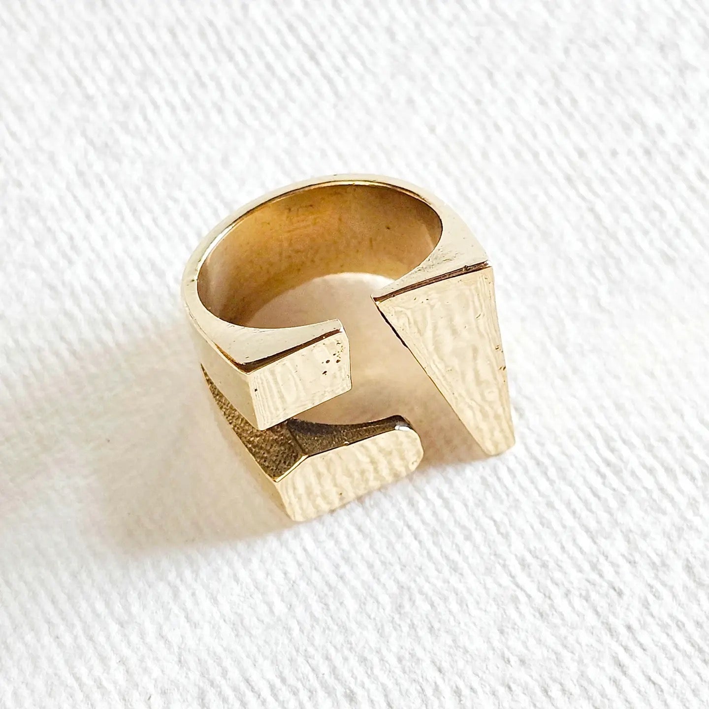 Brass Chunky Cubed Ring Cubed Adjustable Handmade Geometric