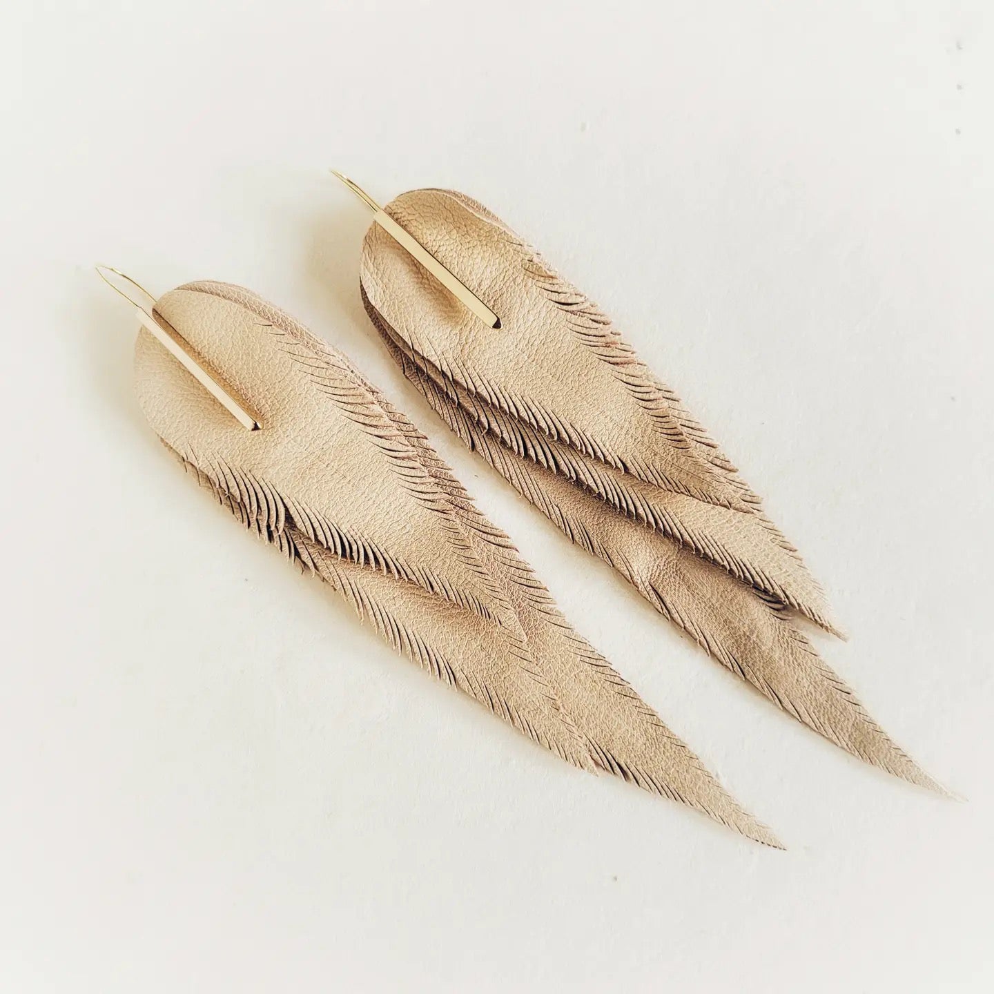 Brass + Leather Feather Earrings
