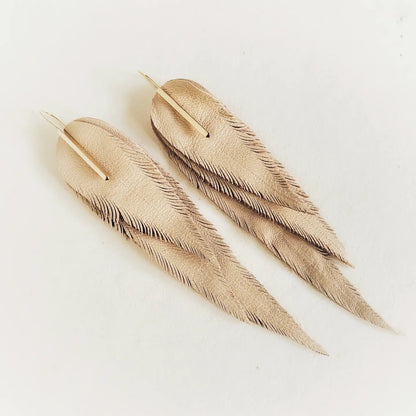Brass + Leather Feather Earrings