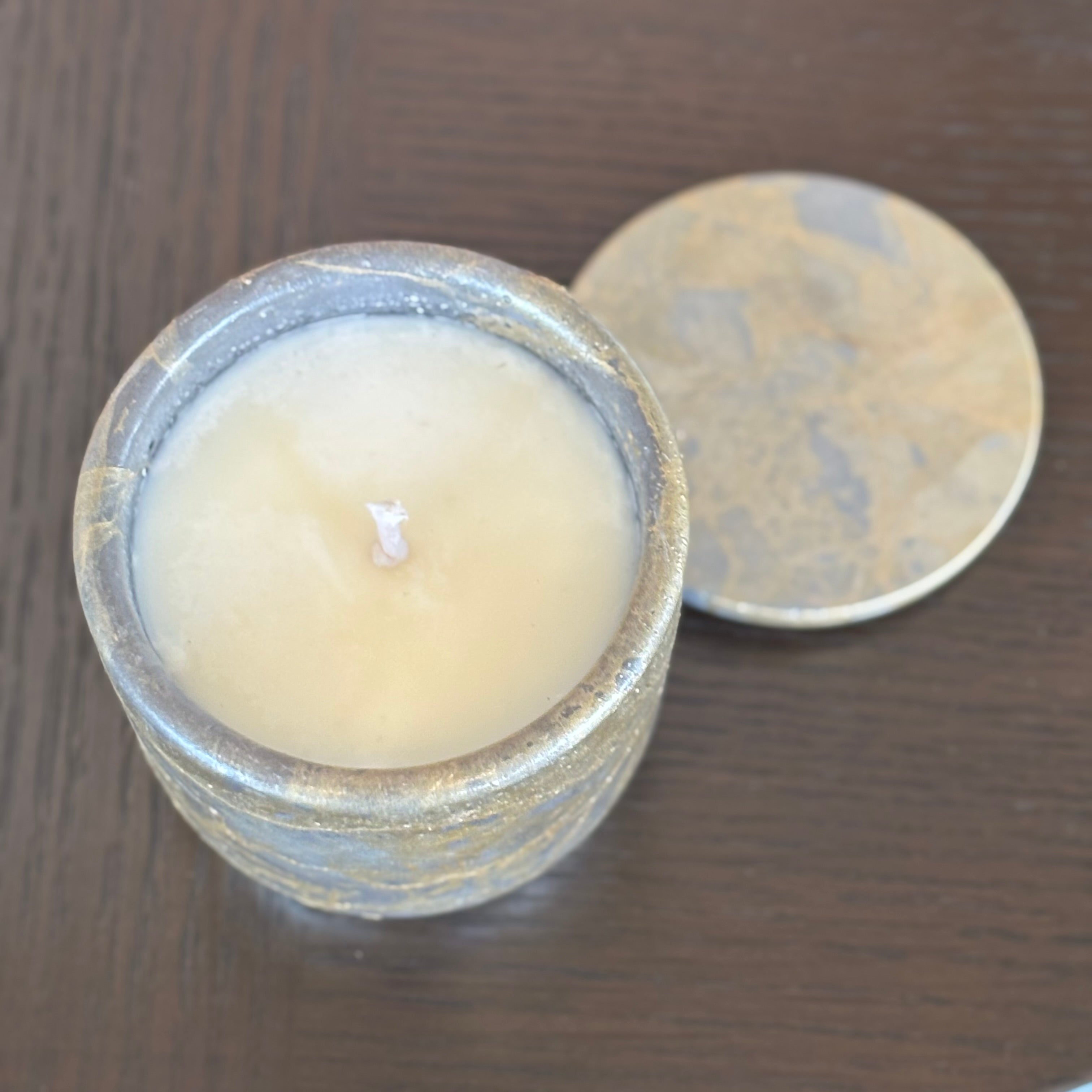 Honey Sandalwood Candle in Handcrafted Gold Cement Vessel