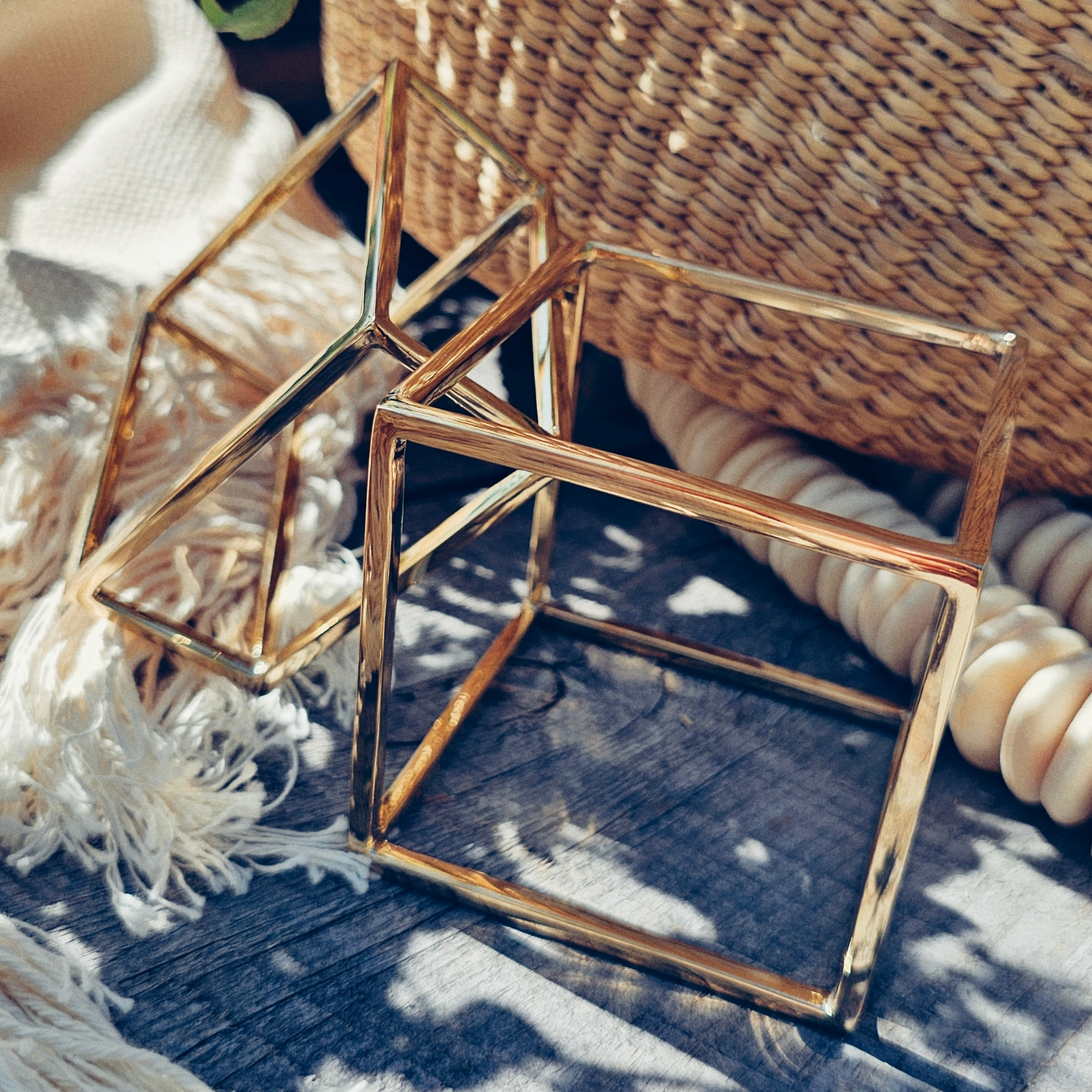 Brass Bold Cube Square Bangle Bracelet