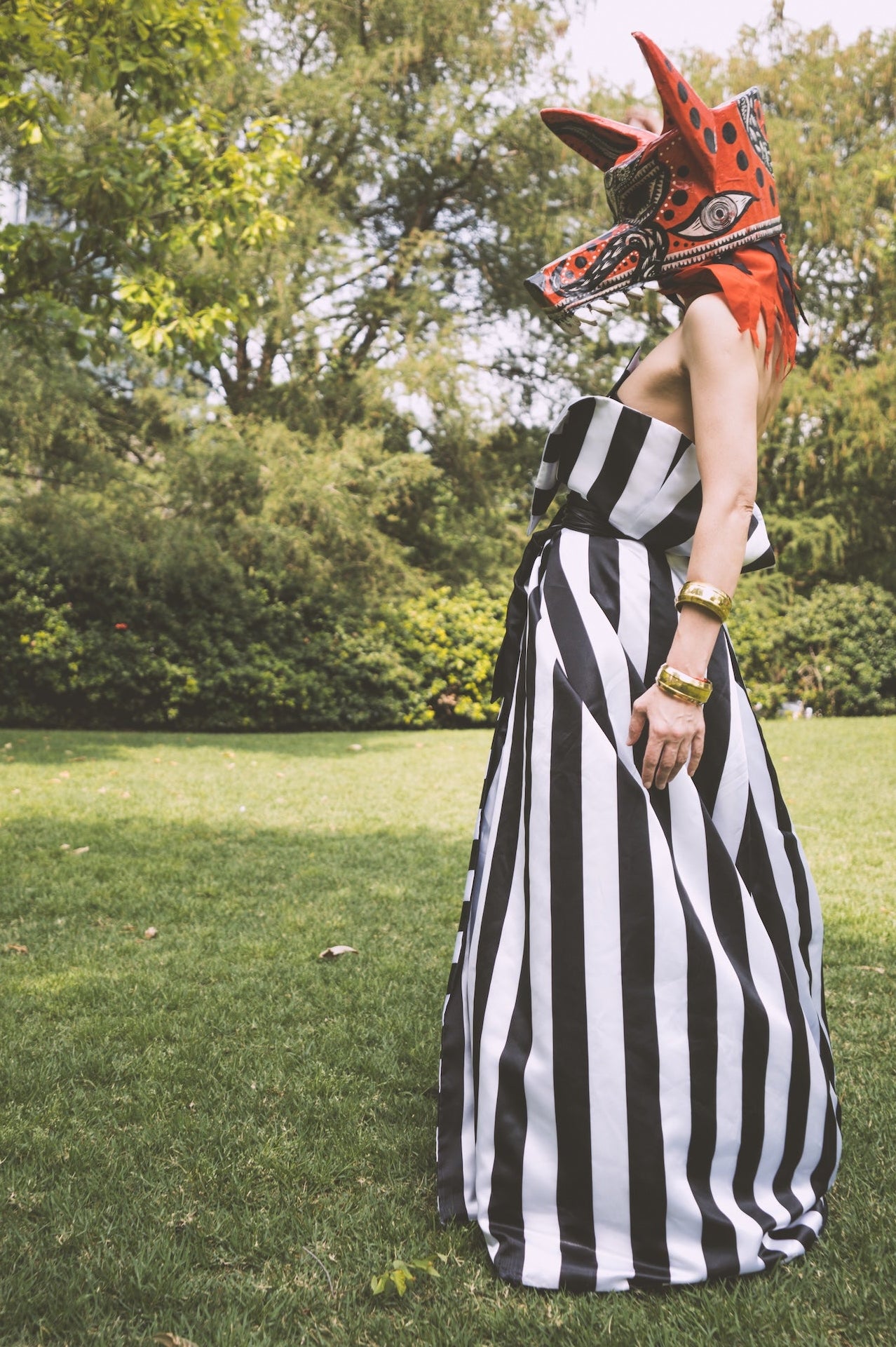 Exclusive 1X1 : Black & White Striped Wrap Gown